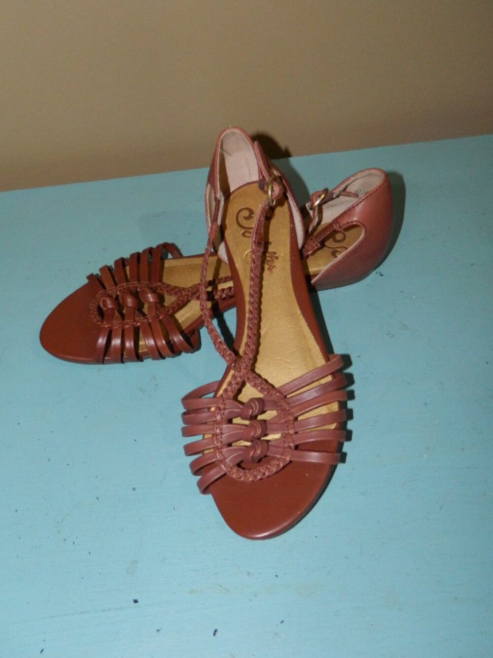 Seychelles Brown Braided Flat Sandals Buckle Side Sz 7